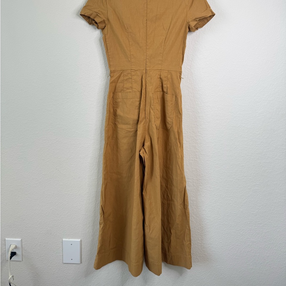 Maeve Faux-Wrap Short-Sleeve Culotte Jumpsuit Wide Leg Brown Anthropologie Sz 4‎ - Picture 4 of 6